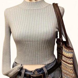 Kendall & Kylie Soft Blue Ribbed Top